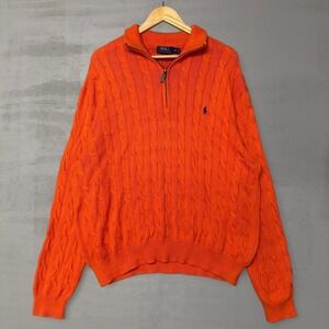 Polo Ralph Lauren Quarter Zip Sweater Orange Cable Knit Pullover XXL Men